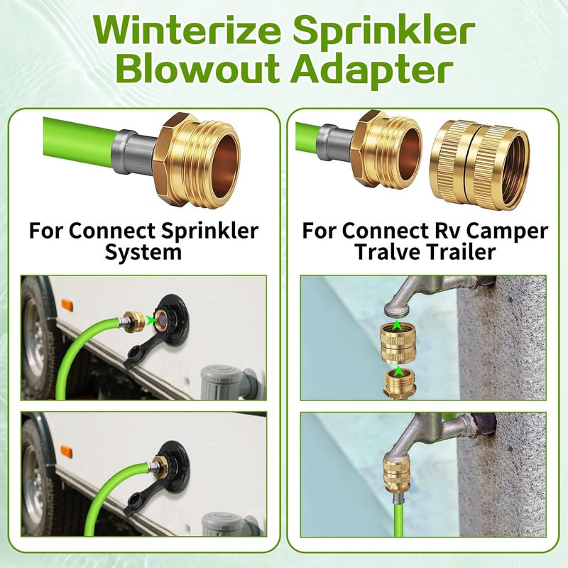 HFVSLFA RV Winterizing Kit with Pressure Gauge, 60inch RV Winterize Hose with 3/4" GHT Blow Out Fitting Adaptor & 1/4" Quick Connect Plug, Sprinkler Winterization for RV, Camper, Boat, Travel Trailer, Green - Image 5